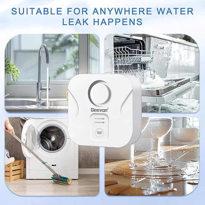 Geevon 2 Pack Water Leak Detectors for Home, 100dB Water Sensor Alarm Flood Leakage Detection Devices for Bathroom, Basements, Laundry Rooms, Kitchen, IP56 Waterproof(Battery＆Screwdriver Included) - Image 5