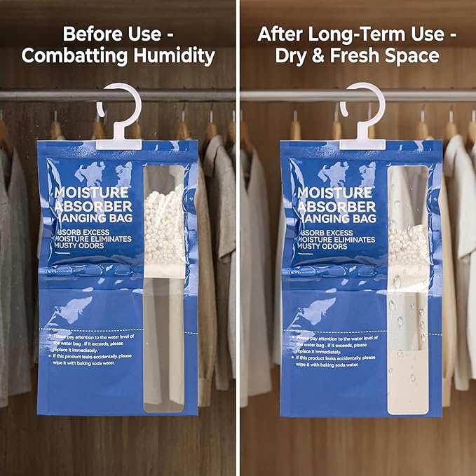 Dehumidifier Bags Hanging Moisture Absorbers – 4 Packs Dehumidifiers for Home Closet Bathroom Basement, Hanging Bag Desiccant Packs for Bedroom RV Camper, Odor Absorber Household Essentials - Image 3