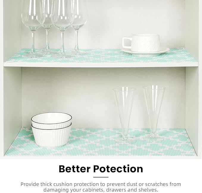 BAGAIL Drawer and Shelf Liner, 17.5 in X 10 Ft Non-Adhesive Shelf Liners for Kitchen Cabinets, Thick Strong Grip Liners for Desk, Shelves, Bathroom Drawers, Cabinet Protection - BlueQuatrefoil - Image 5