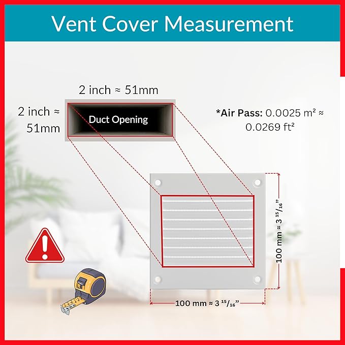 2x2 Vent Cover (Duct Opening) - White HVAC Return Air Grille for Wall and Ceiling - Metal AC Vent Cover with Mesh - Rectangular Ventilation Register - External Dimensions: 3.94" W x 3.94" H - Image 6