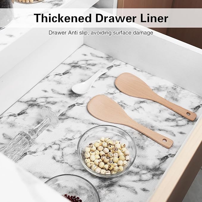 Drawer and Shelf Liner for Kitchen Cabinet,Non-Adhesive Cabinet Liner 24in x 30FT,Waterproof Shelf Paper Non-Slip Mats Cupboard Liners Contact Protect Dresser/Shelves/Table-Marble - Image 2