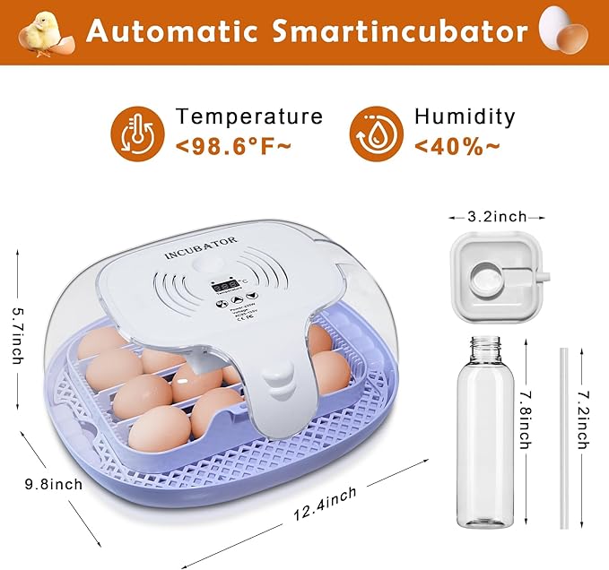 16 Egg Incubator with Automatic Egg Turning and Humidity Control,360 Degree View with Clear Window, Incubators for Hatching Eggs, Chicken, Ducks, Goose, Pigeon, Quail, Parrot - Image 2