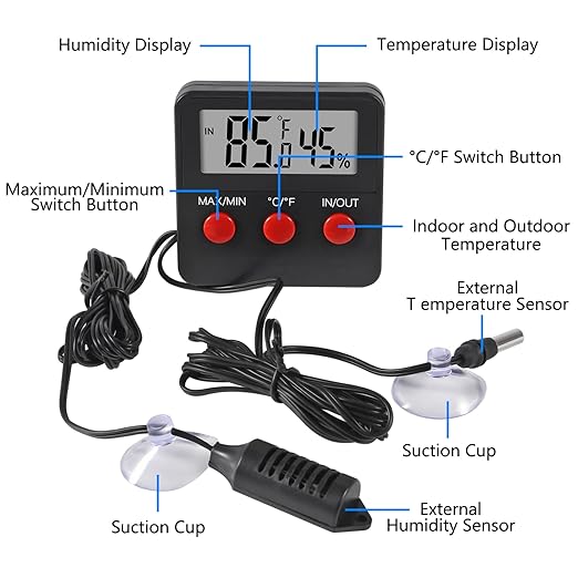 3Pcs Digital Thermometer and Humidity Thermometers Indoor and Outdoor Digital Temperature and Hygrometer Gauge with Probe for Reptile Terrarium Thermometer Pet Keeping - Image 2