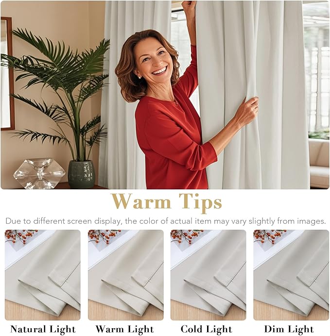 H.VERSAILTEX Blackout Curtains Thermal Insulated Window Treatment Panels Room Darkening Blackout Drapes for Living Room Back Tab/Rod Pocket Bedroom Draperies, 52 x 63 Inch, Ivory/Cream, 2 Panels - Image 3