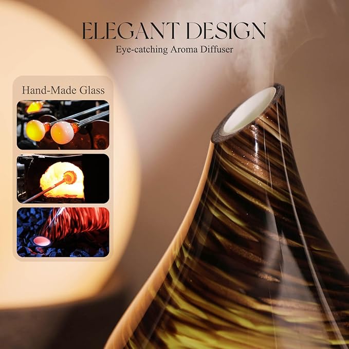 Porseme 150ml Essential Oil Diffuser Glass Color Changing Aroma Air Diffusers Aromatherapy Ultrasonic Cool Mist Humidifier 6 Running Hours Waterless Auto-Off for Sleeping Yoga Office Spa (Dark Golden) - Image 5