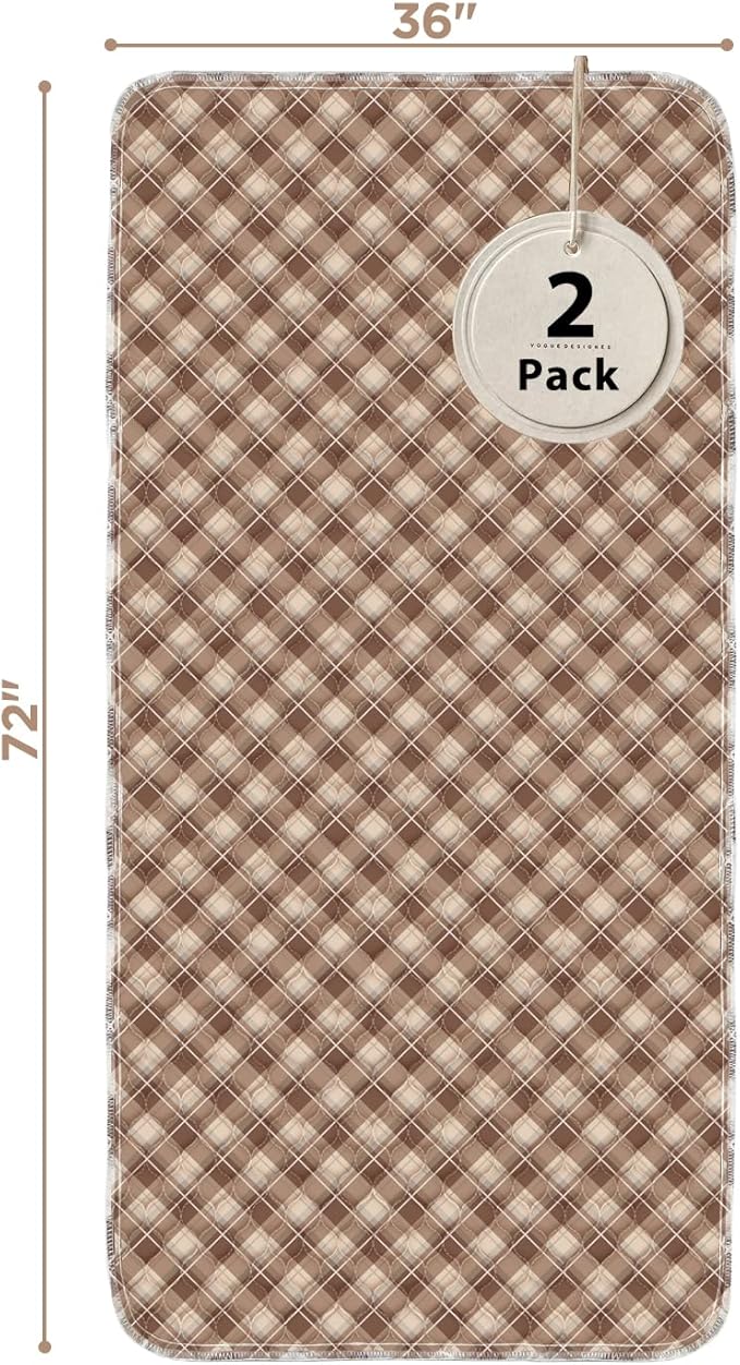 Non-Slip Bed Pads for Incontinence Washable (36" x 72"|2 Pack), Brown Grid, Waterproof Bed Pads, Bed Wetting Pads for Bed, Sofa, Floor, Resuable Underpads for Adults, Seniors, Pet - Image 2