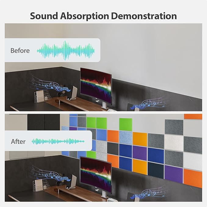 12 Pack Acoustic Panels Self Adhesive Sound Proof Foam, High Density Sound Acoustic Panel, 16X12X0.4 Inch 4:3 Rectangle Panels in Home, Office, Reccording Room, Studio, More(Fruit Green) - Image 3