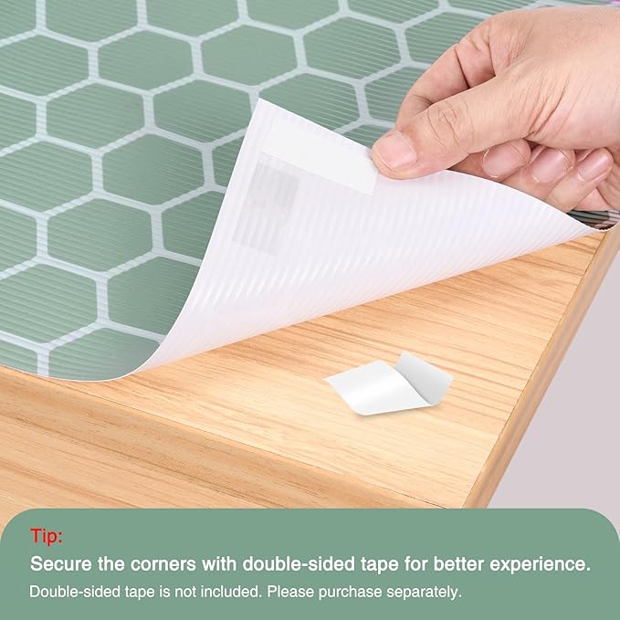 Glotoch Premium Non Slip Shelf Liner, 12” X 20 FT Drawer Liner Non Adhesive, Waterproof Shelf Liners for Kitchen Cabinets, Drawer, Fridge, Wire Shelving, Pantry, Bathroom-, Heavy Duty, Green Geometric - Image 6