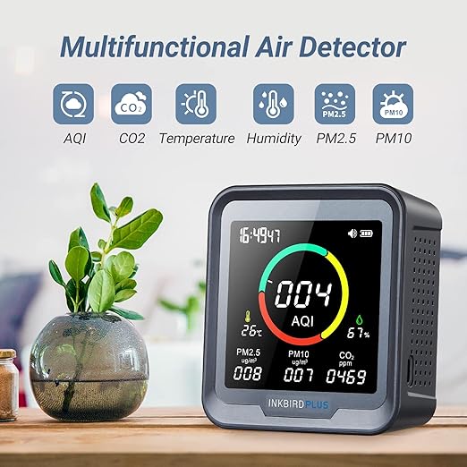 INKBIRDPLUS 6-in-1 Indoor Air Quality Monitor, Detects CO2, PM2.5, PM10, AQI, Temperature and Humidity with Alarm, for Rooms, Cellars, Grow Tents, Offices, etc. (PTH-9A) - Image 2