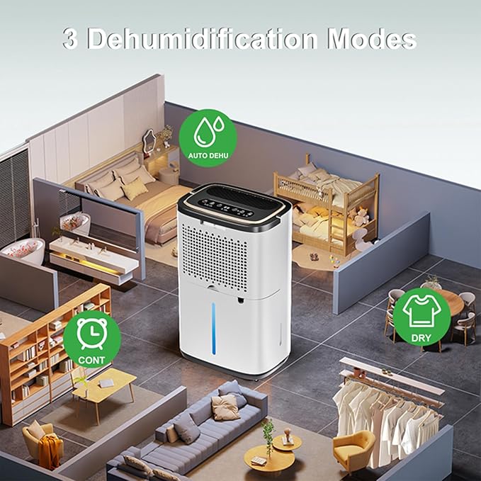 55 Pint Portable Dehumidifier with Drain Hose for Basements, 5,200 Sq. Ft. Dehumidifiers Auto Drain or Manual Drainage, Quiet Dehumidifier for Home with 6L Water Tank - Image 6