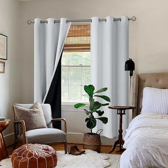 BGment Greyish White 100% Blackout Curtains for Bedroom 84 Inch Length 2 Panels Set, Thermal Insulated Full Light Blocking Grommet Noise Cancelling Window Curtains for Nursery, 38 Inch Wide Each - Image 2