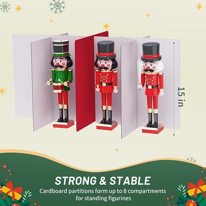 Nutcracker Storage Containers and Figurine Collectibles Storage Box， Large Ornament Storage Organizer Stores Up to 8 Holiday Christmas Nutcrackers Figurines-Carolers Ornaments Red/15 Inches - Image 5