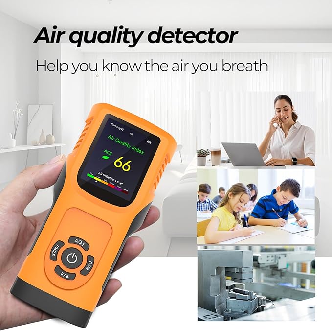 Portable 6-in-1 Air Quality Monitor Indoor Air Quality Tester Air Quality Meter with CO2 TVOC PM2.5 PM10 Particles AQI Detector for Cars Home School Office 3000mAh Battery - Image 8