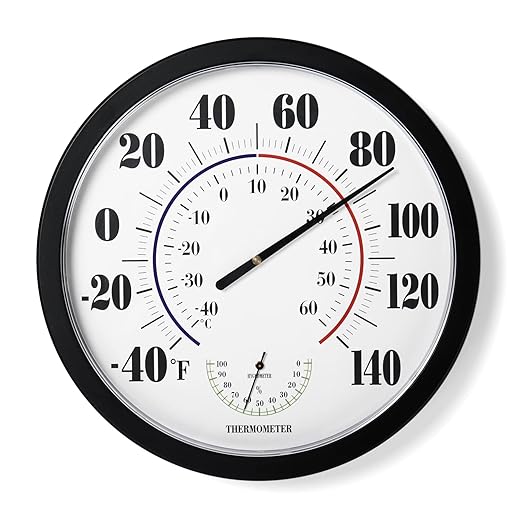 Indoor Outdoor Thermometer Wall Large Numbers Thermometer No Battery 10" Hanging Digital Weather Hygrometers for Home Garden Outside Patio Decor (Black) by LUBYBG