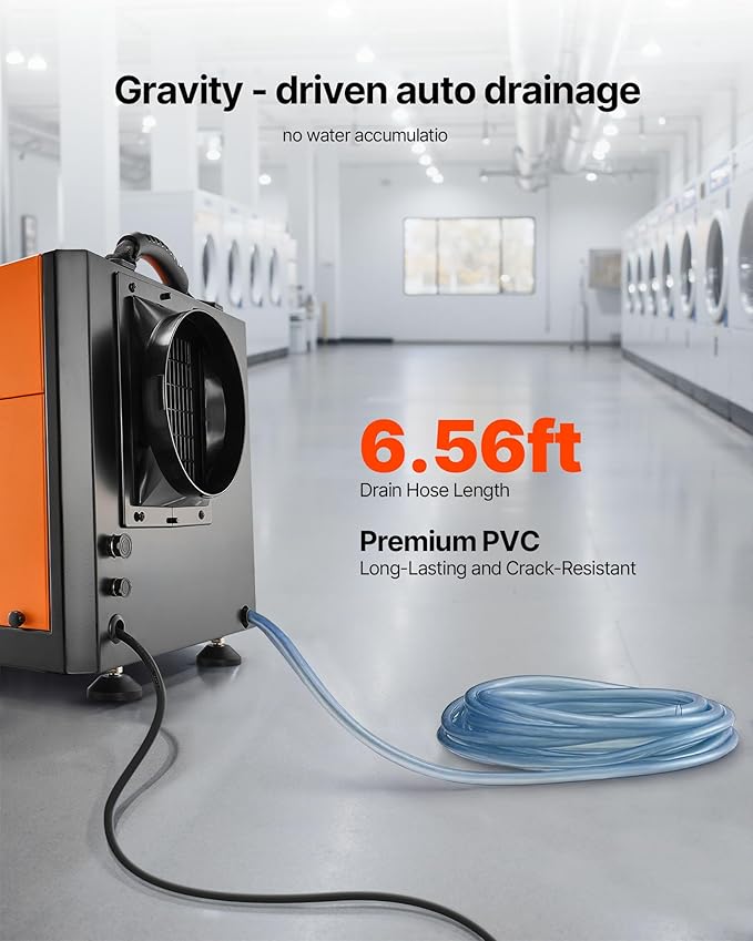VEVOR 156 Pints Commercial Dehumidifier with Drain Hose, Portable Crawl Space Dehumidifiers for Basement Storage Room Industrial Grade, Auto Defrost/Drainage, Heavy-duty Galvanized Steel, LED Indicate - Image 6