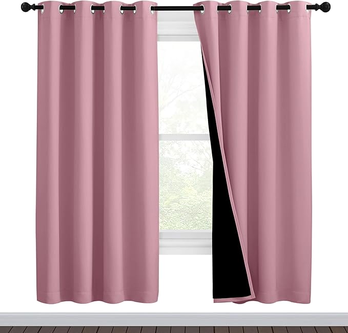 NICETOWN Crystal Pink Full Shade Curtain Panels, Pair of Thermal Insulated & Energy Efficiency Blackout Curtains for Living Room Windows, Lined Silky Performance Window Dressing (46" Wide x 72" Long) by NICETOWN
