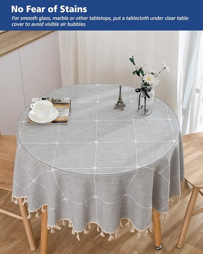 2Pcs 20 Inch Round Plastic Table Cover Clear Vinyl Tablecloths Protector Small Desk Table Pad Mats Wood Furniture Topper Cover for Coffee End Table Office Writing Desk Waterproof Heat Resistant - Image 3