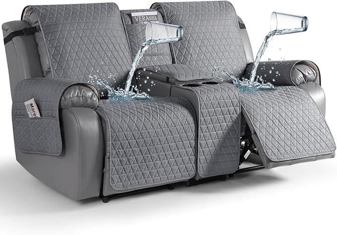 TAOCOCO 100% Waterproof Loveseat Recliner Cover with Console, Non-Slip Washable Reclining Couch Cover for 2 Seats, Furniture Protector for Dogs, Slate Gray by TAOCOCO