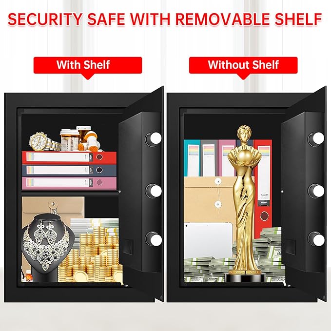 3.4 Cub Large Home Safe Fireproof Waterproof, Digital Security Fireproof Safe Box with Programmable Keypad, Spare Keys and Alarm System, Document Safes for Home Money Valuables - Image 4