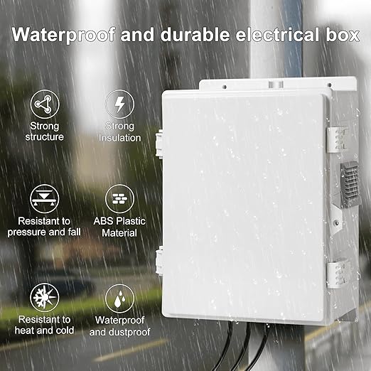 Outdoor Electrical Junction Box, ABS Water Resistant Enclosure with Internal Mounting Panel & Hinged Cover (13" H* 9.2" L* 4.6" W & Outlet) - Image 5