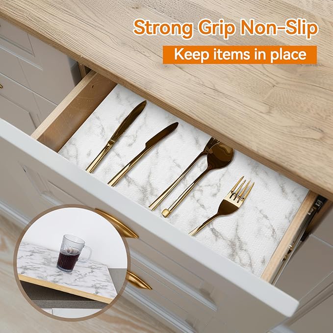Shelf and Drawer Liner for Kitchen Cabinets Non-Adhesive, Strong Grip Non-Slip Thickened Cabinet Liners for Shelves, Waterproof Mats for Dresser Cupboard, White, 23 in x 30 Feet - Image 2