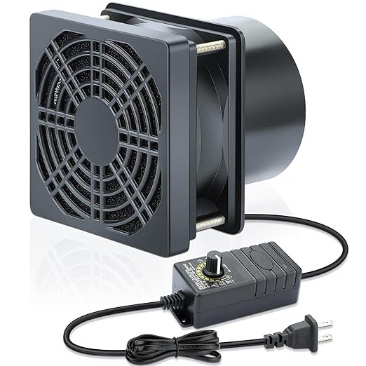 Wathai 80mm 12V DC Axial Exhaust Fan Small Fume Extractor with AC Plug, Dual Ball Speed Controller – for Soldering, 3D Printer Enclosure, Ventilation, DIY Cooling by Wathai