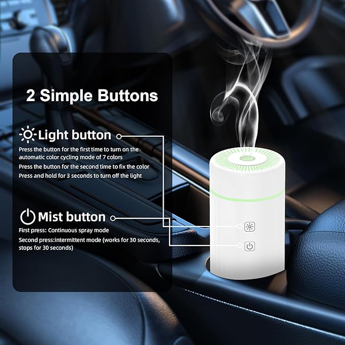 100ML Car Essential Oil Diffuser, Rechargeable Battery Powered, Cordless Portable Humidifier with 7 LED Color Changing Lights for Travel (White) - Image 5