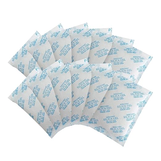 Silica Gel Packets – 50 Gram 25 Packs Desiccant Bags, Moisture Absorbers for Storage, Food Safe Desiccant Dehumidifier Packs for Seeds, 3D Filaments, Electronics, Safes, Clothes, Documents by WAOTOAW