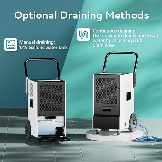 EUHOMY 160 Pints Commercial Dehumidifier for Basement,Large Dehumidifier for Basement With Drain Hose,Timer and 4 Wheels,Industrial Dehumidifiers for Flood Repair,Drying Basement,Warehouse and Factory - Image 4