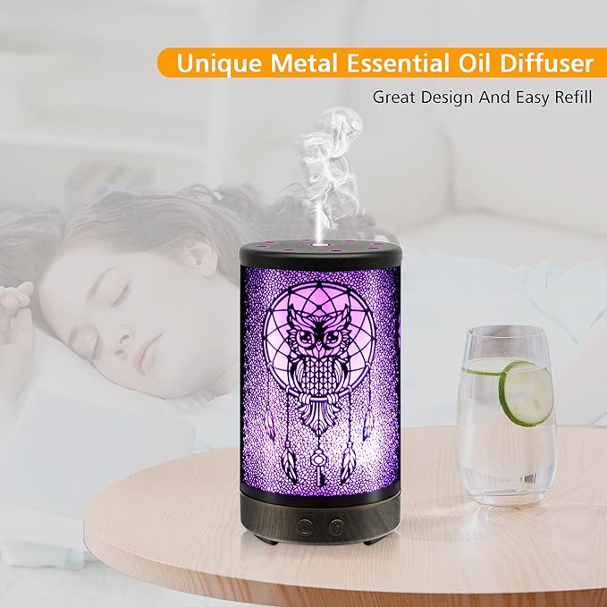 Owl Essential Oil Diffuser, Daroma 100ml Metal Aromatherapy Ultrasonic Cool Mist Humidifier Air Scent Home Office Gift, 7 Colors Changed LED Mood Light, Waterless Auto-Off - Image 2