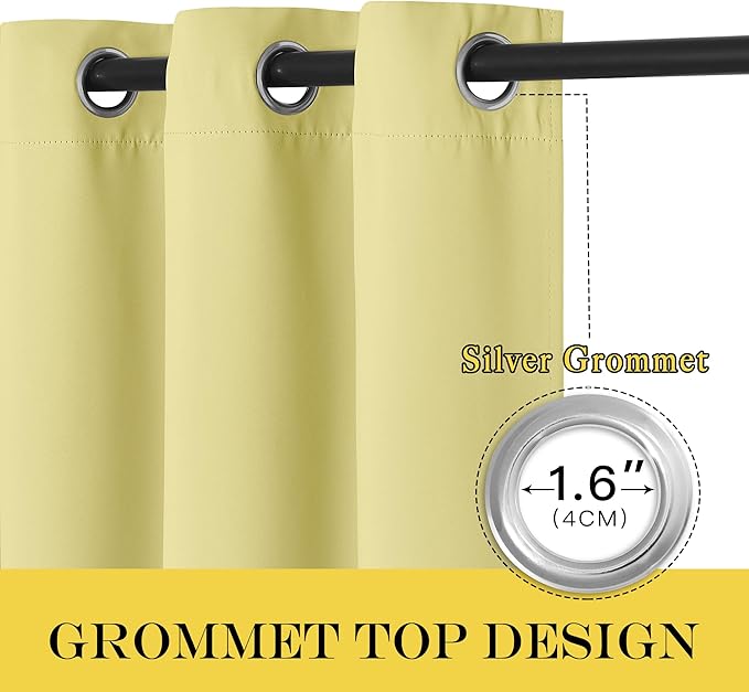 NICETOWN Blackout Curtain Drape for Bedroom - Light Reducing Thermal Insulated Solid Grommet Room Darkening Window Curtain 90 inches Long for Living Room (Paler Yellow, 1 Piece, W66 x L90) - Image 5