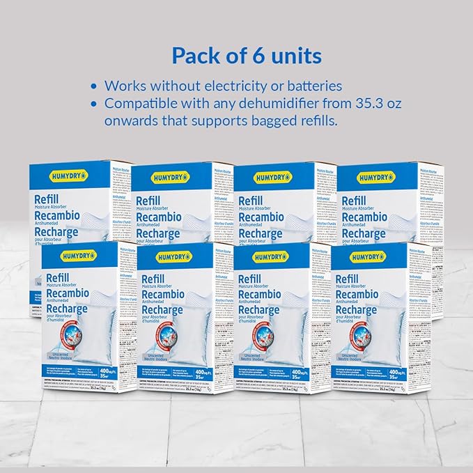 HUMYDRY Moisture Absorber Refills for 35.3 Oz Dehumidifier Device, Pack of 6 Unscented Humidity Absorber Bags, Non Electric Refill Pouches For Basements Garages Offices RVs and Large Enclosed Spaces - Image 6
