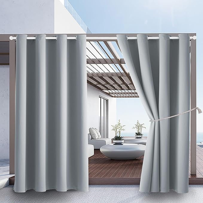 DIVA EN CAMINO DEC Outdoor Patio Curtain Waterproof Darkening Thermal Insulated Indoor Curtains for Bedroom, Porch, Living Room, Pergola, Cabana, W52 x L72, Light Gray, Set of 2 Panels by DivaenCamino
