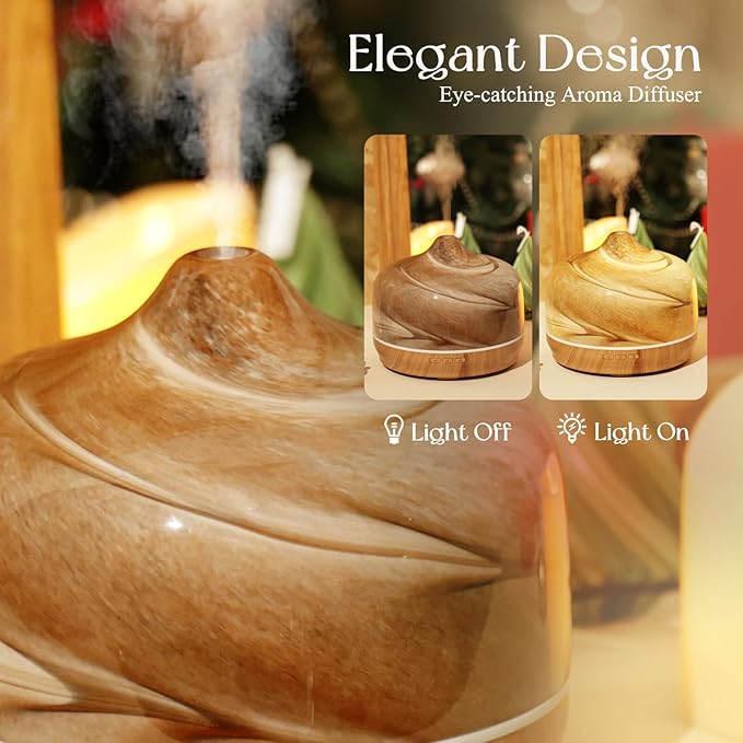 Porseme 500ml Glass Essential Oil Diffuser Aromatherapy Ultrasonic Cool Mist Humidifier 15-21 Running Hours Waterless Auto-Off Air Diffusers for Sleeping,Yoga,Office Working,Spa and Rest (Desert) - Image 7