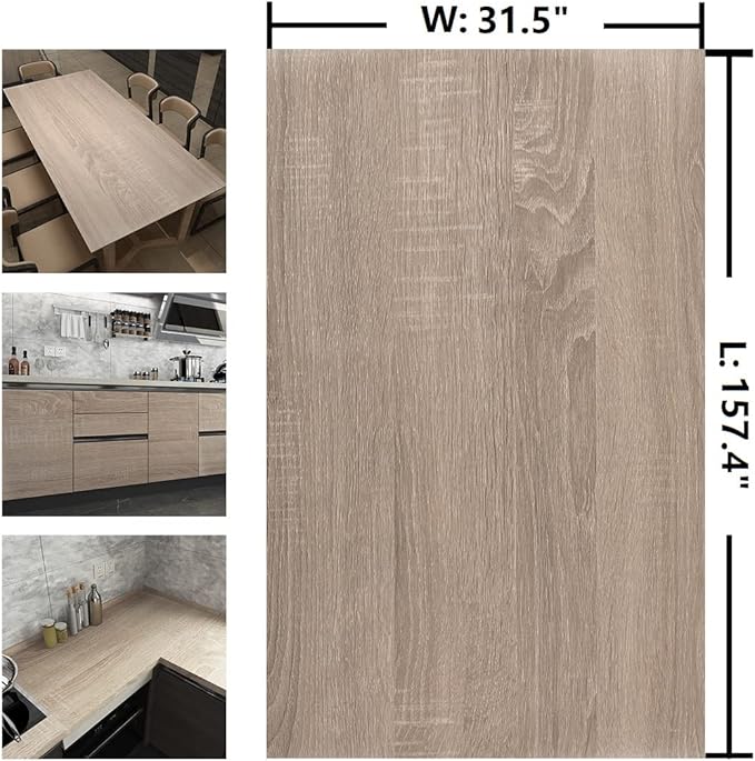 31.5"x 157.4" Light Brown Gray Wood Grain Textured Contact Paper Oak for Countertops Waterproof Removable Wallpaper Peel and Stick Cabinet Desk Covers Vinyl Wrap for Furniture Kitchen Bedroom - Image 7