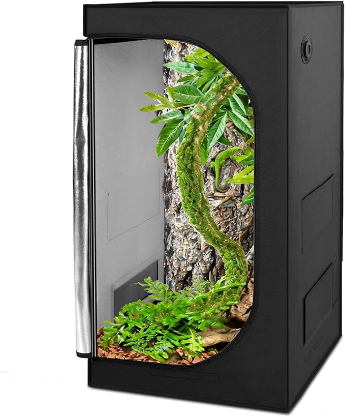 REPTIZOO 120 Gallon Reptile Tent Habitat 24"x24"x48" High Reflective Reptile Terrarium Cage Plant Grow Tent with Ventilation Window and Waterproof Base Tray for Snakes, Lizards, Bearded Dragons by REPTIZOO