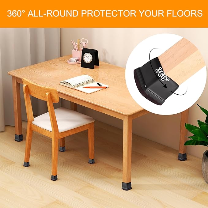 16PCS Square Chair Leg Floor Protectors, Felt Furniture Pads for Hardwood Floors, Black Silicone Chair Covers, Large Floor Protectors for Furniture Legs, No Scratches and Noise(Fit:1"-1.4") - Image 2
