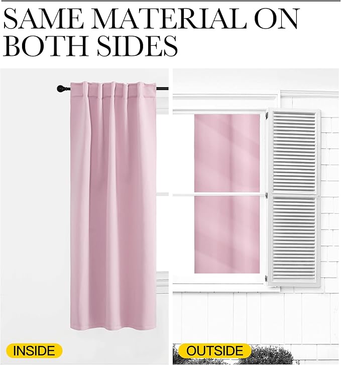 NICETOWN Blackout Curtain Panels for Living Room - (Baby Pink Color) 34x48 inch, 2 Panels Set, Room Darkening Blackout Drapes for Window - Image 6