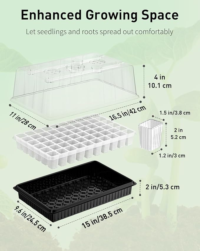 Pawfly 2 Pack Seed Starter Kit, 120 Cells, Seed Starter Trays with Adjustable Grow Light Bars & 4" Humidity Domes, Indoor Seedling Starter Trays, Reusable Plant Germination Trays, Seed Starting Trays - Image 6
