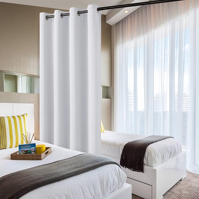 DWCN Total Privacy Room Divider Blackout Curtain - Thermal Curtains for Patio Door, Living Room, Bedroom Partition and Shared Office Space, 1 Panel, 4.3ft Wide x 7ft Tall, Greyish White - Image 2