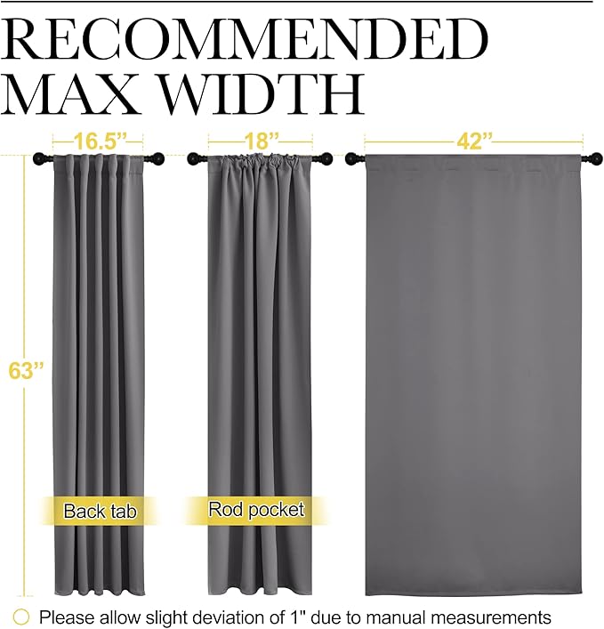 NICETOWN Blackout Curtain Panels for Living Room - (Grey Color) 42x63 Inch, 2 Panels Set, Thermal Insulated Room Darkening Blackout Drapes/Draperies with Rod Pocket & Back Tab for Window - Image 7