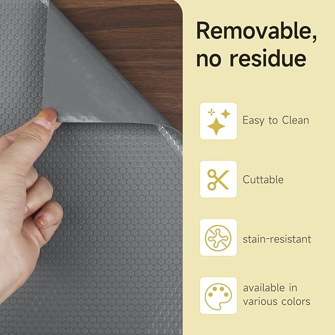 WochiTV Adhesive Shelf Liner 17.5 X 240 Inches Peel and Stick Kitchen Liner for Cabinets, Drawers Removable Protector Mat Waterproof Contact Covering for Dresser Pantry Countertops Shelves, Gray - Image 5
