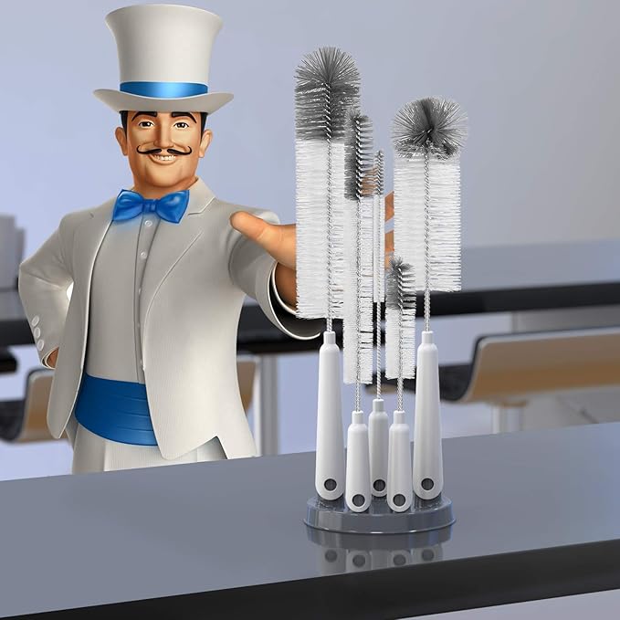 MR.SIGA 5 Pack Bottle Brush Cleaning Set with Storage Holder, Cleaning Brushes for Long Narrow Neck Bottles, Water Bottles, Baby Bottles, Tumblers, Drinking Glasses, Strews - Image 2