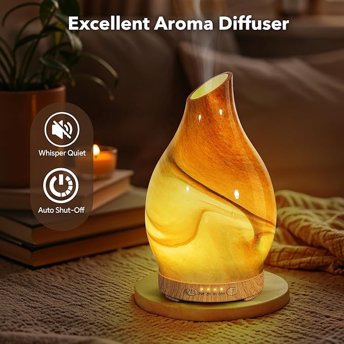 Essential Oil Diffuser, 120 ml Glass Aromatherapy Diffuser with 7 Color Lights, Auto Shut-Off and 4 Timer Settings, Ultrasonic Cool Mist Diffuser for Home Room Office (Dessert) - Image 2