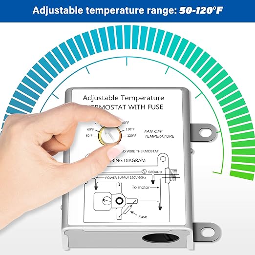 Simple Deluxe 12 Inch Wall Mounted Shutter Exhaust Fan with Temperature Controller and Power Cord Kit, Aluminum, 1600 RPM, 940 CFM, for Attic, Garage, Louvered Vent, Plant, Greenhouse, Silver - Image 9
