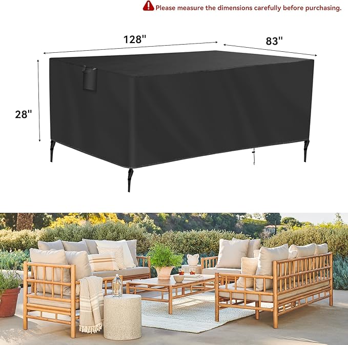 TUOKING Outdoor Furniture Covers Heavy-Duty 420D Waterproof Cover,All-Weather Patio Furniture Protector for Sofa,Chairs & Table-UV-Resistant,Anti-Tear Dustproof Covers (Black, 128"L x 83"W x 28"H) - Image 2