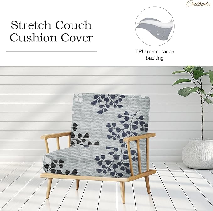 12Pcs Outdoor Stretch Cushion Covers,Waterproof Outdoor Chair Floral Cushion Covers for Patio Furniture, Washable Floral Couch Covers Replacement for Patio Furniture（Blue Grey） - Image 4