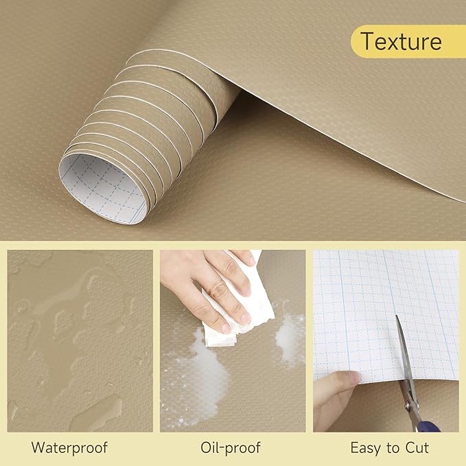 WochiTV Adhesive Shelf Liner 30 X 240 Inches Peel and Stick Kitchen Liner for Cabinets, Drawers Removable Protector Mat Waterproof Contact Covering for Dresser Pantry Countertops Shelves, Khaki - Image 3
