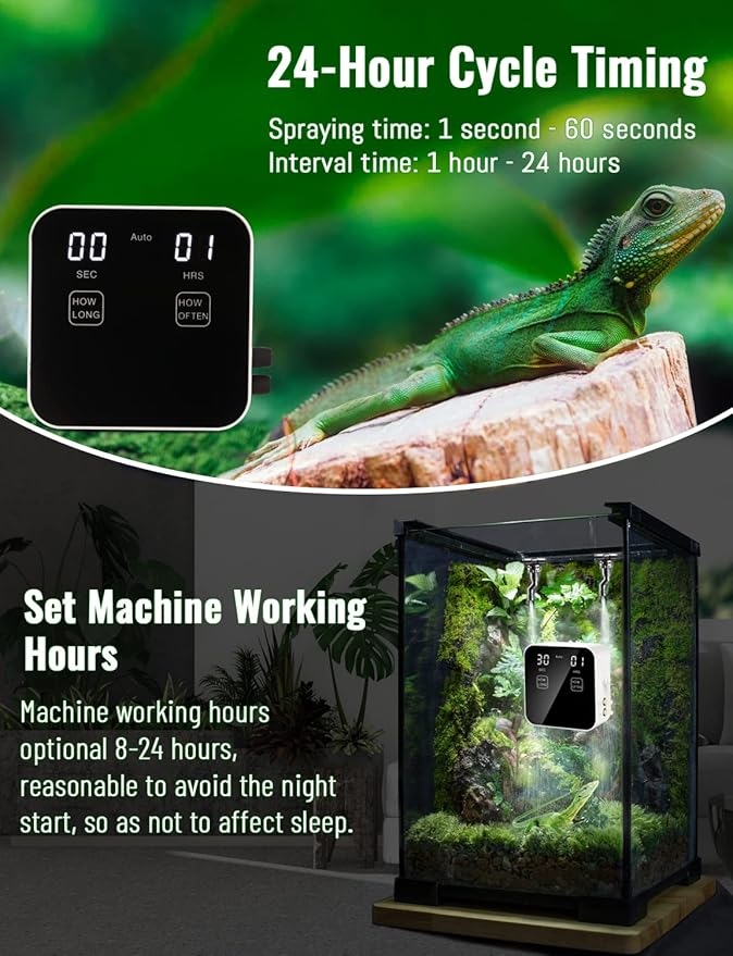 Reptile Mister Automatic, Quiet Reptile Misting System with Timer, Reptile Fogger Humidifiers with Fine Water Mist Nozzles, Terrarium Mister Humidifiers with Water Shortage Protection - Image 2