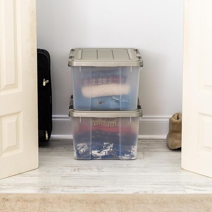 IRIS USA 44 Qt Storage Bins with Gasket Seal Lid, 2 Pack - BPA-Free, Heavy Duty Moving Containers Tight Latch, Weather Proof Tote, WEATHERPRO - Clear/Chrome - Image 4